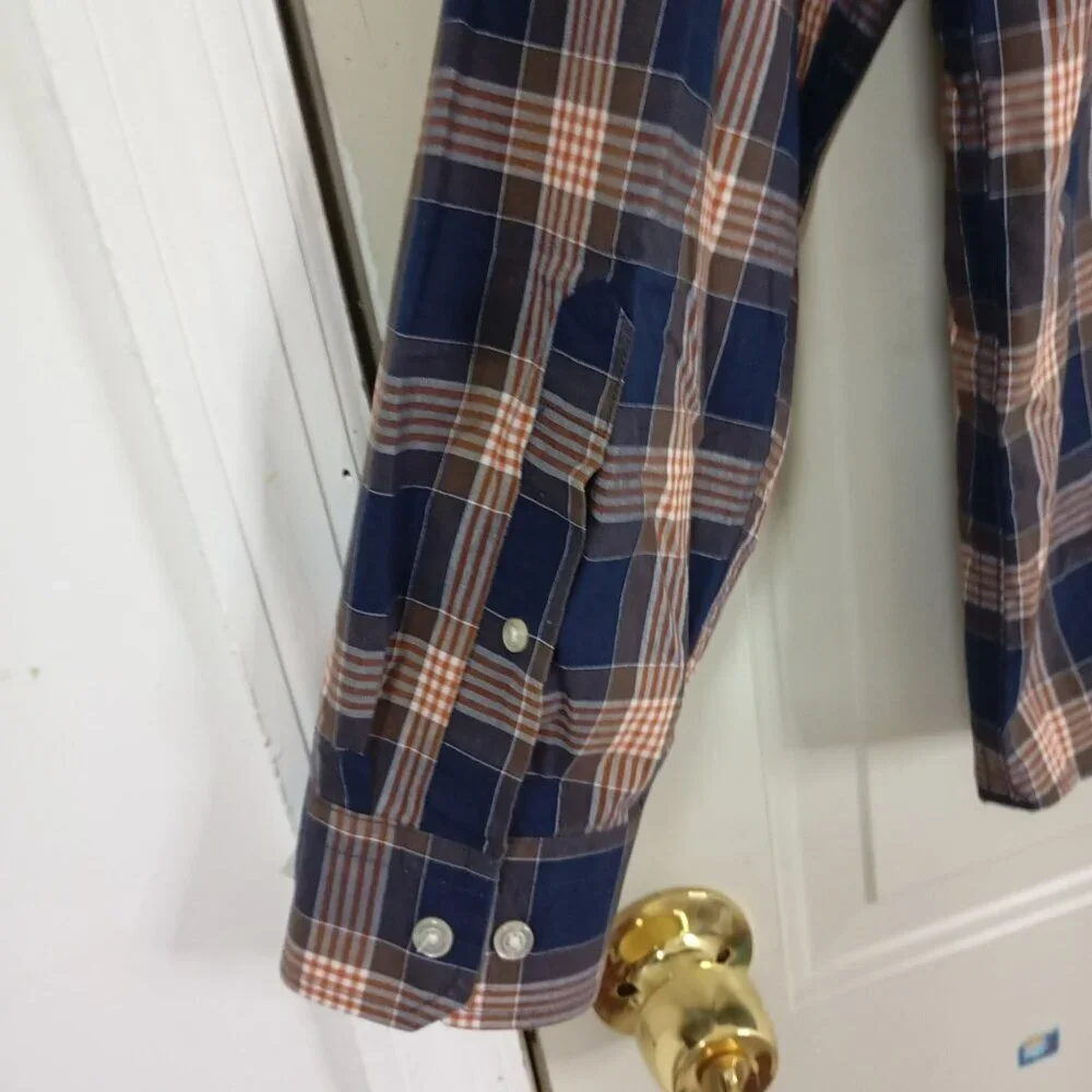Banana Republic Dress Shirt Mens Untucked Slim Fit Plaid Size XL 100% Cotton
